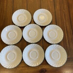 Set Of 8 Corelle by Corning Callaway Ivy Swirl 6 1/4"  Saucers Green Rim